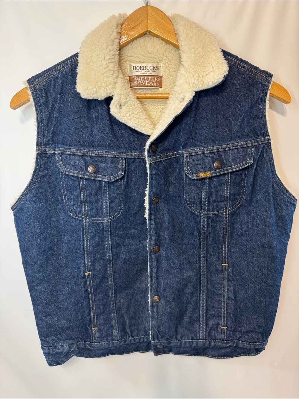Vintage 70s/80s Sears Roebucks Western Wear Sherpa Lined Denim Vest